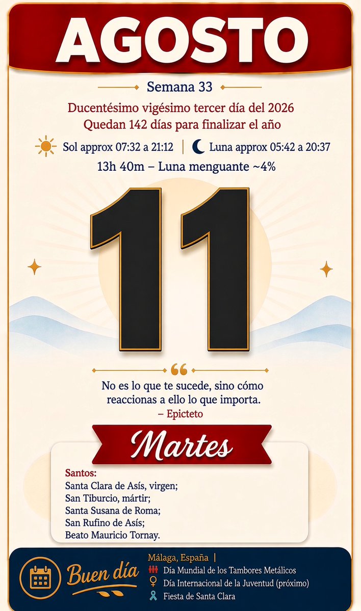 FranJ_Nunez's tweet photo. 📅 Buenos días y Feliz Martes 11 de Agosto de 2.026.- https://t.co/WzoX7OoNvc