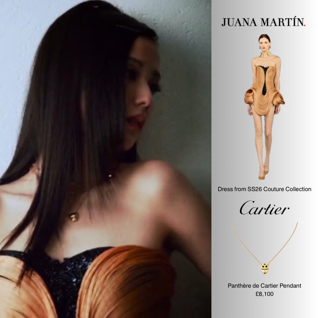 JISOOTUAMAE's tweet photo. JISOO (@officialBLISSOO) pairs #PanthèredeCartier with the couture dress from Juana Martín. https://t.co/eUYU2MHzwt
