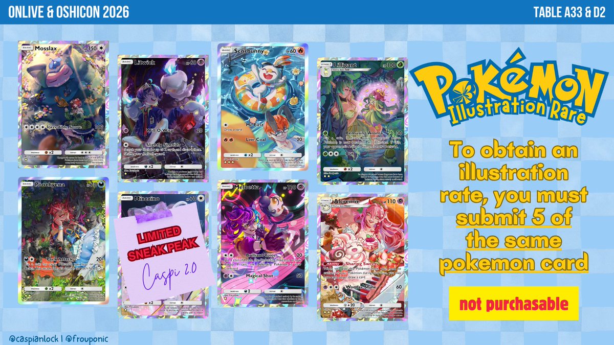 caspianlock's tweet photo. PHVtuber Pokemon FOR OSHILIVE!🦋🎀

Collaborating with a bunch of my friends to bring custom collectables! >:)

Present in both #ONLIVE2026 &amp; #OSHICon2026 with @RusticEmporium💜Come visit us! 
📌Booth A33 &amp; D2 
📅 Aug 15-16, 2026

#Oshi2Ü #ONLivePH #ONLivePH2026 https://t.co/oucjovyiJQ