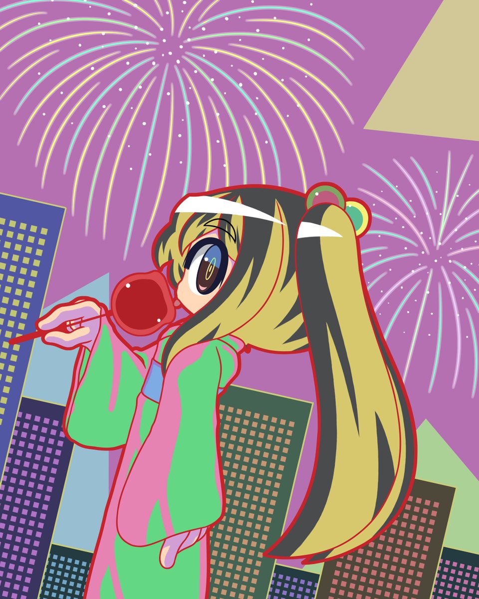 MocchiMaaru's tweet photo. りんご飴と花火とツインテールの女の子✨🍎😊🎆✨ https://t.co/Rsz1dcFkr4