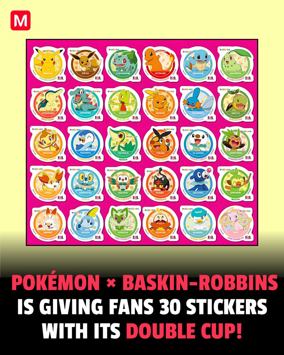 mecchaJP's tweet photo. The Pokémon × Baskin-Robbins collaboration is here, and the special Double Cup comes with stickers featuring a whopping 30 different designs! 🥹✨

#Pokemon #PokemonCollab #BaskinRobbins https://t.co/66C4Uh1aAN