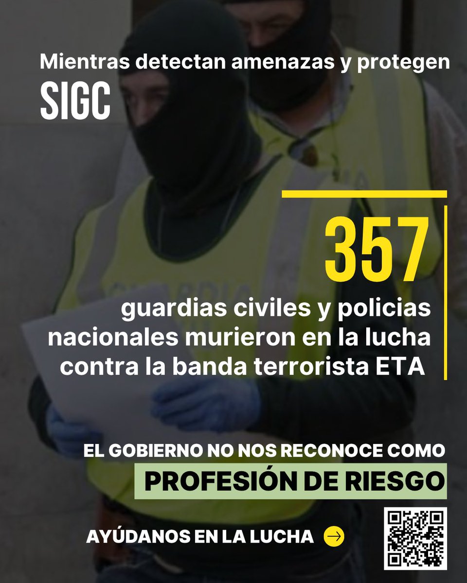 JucilInforma's tweet photo. 🟢 JUCIL informa: SIGC

357 guardias civiles y policías nacionales fueron asesinados por ETA por defender a España.

357. Que no se olvide. Que no se manipule. Que no se desprecie.

Hoy, quienes siguen jugándose la vida por todos nosotr@s siguen esperando un reconocimiento que debería ser incuestionable: #ProfesionDeRiesgoYa 

Basta de abandono. Basta de excusas. @desdelamoncloa tiene una deuda con quienes nos protegen. Que la salde!

#JubilacionDignaYa
#EquiparacionYa 

💚ASÓCIATE A JUCIL 🇪🇸