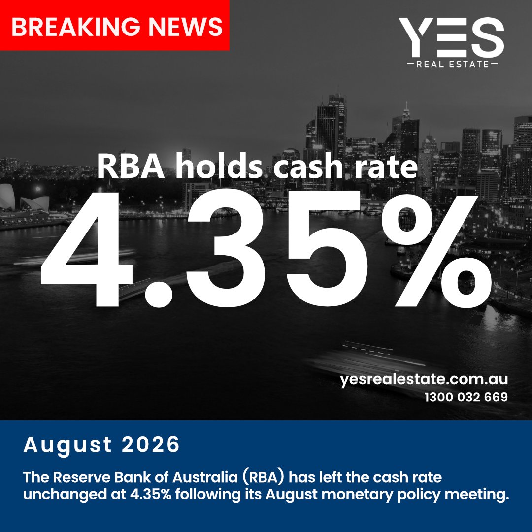 samweerawarna's tweet photo. 🏦 𝗥𝗕𝗔 𝗖𝗔𝗦𝗛 𝗥𝗔𝗧𝗘 𝗨𝗣𝗗𝗔𝗧𝗘

The Reserve Bank of Australia (RBA) has left the cash rate unchanged at 𝟰.𝟯𝟱% following its August monetary policy meeting.

🌐 https://t.co/fH0lf661eU

#YesRealEstateAustralia #realestate #RBA #RBARates #InterestRates #melbourne https://t.co/iMZStkvAkI