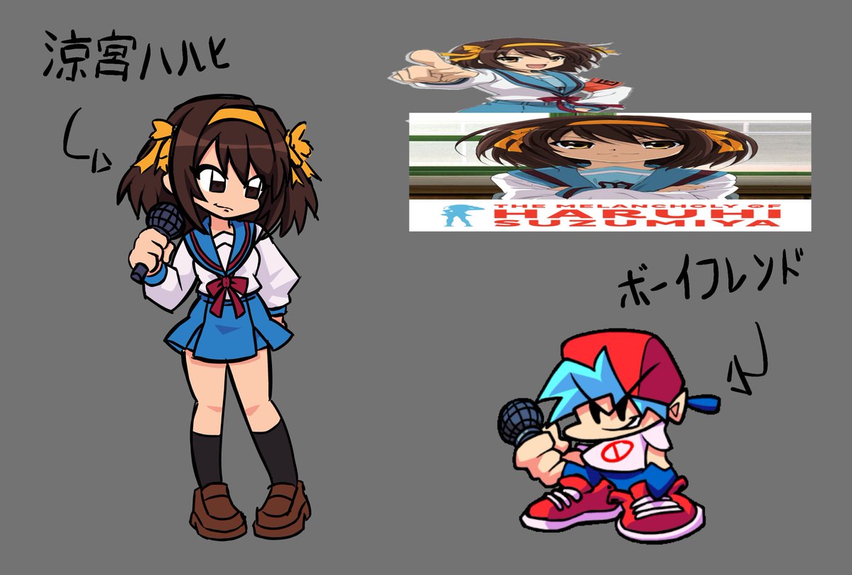 kyr0ma's tweet photo. ファンキンの憂鬱
(The Melancholy of Funkin’)

I will probably get back to this concept next year, idk.

#fridaynightfunkin #涼宮ハルヒの憂鬱 #TheMelancholyofHaruhiSuzumiya #anime https://t.co/d22uKi5ZeV