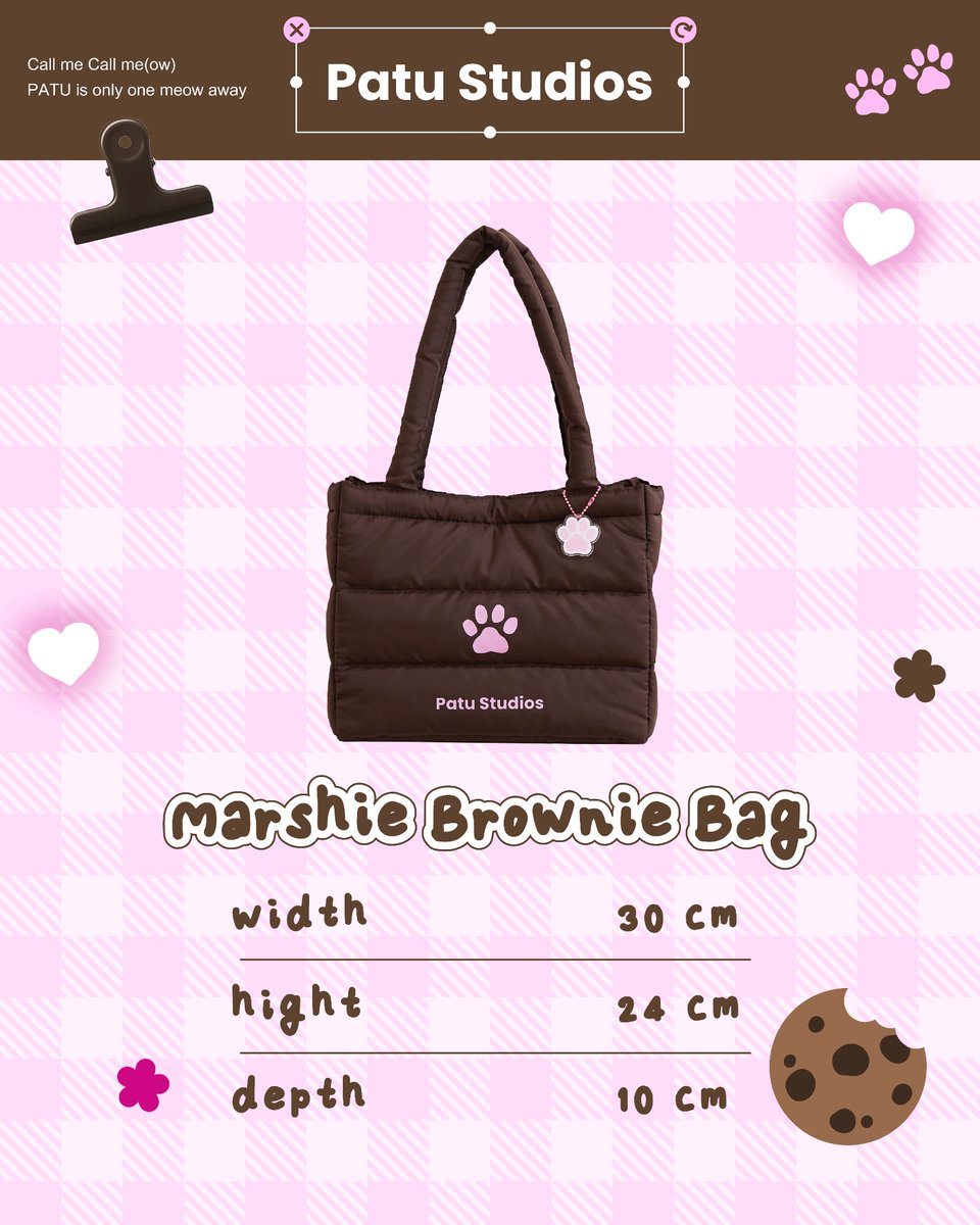 patustudios's tweet photo. ꒰  Pre-Order  ꒱

New Collection
☎️ 𝑪𝑨𝑳𝑳 𝑴𝑬(🐱𝑾) 𝑷𝑨𝑻𝑼 

Marshie Brownie Bag
Price: 990 THB 

Available on Aug 13, 2026 | 19:00 P.M.
🧑🏻‍💻 https://t.co/oJi5WG6Wdd

#CallmeowPATU
#PATUstudios https://t.co/lRs8lgbOo4