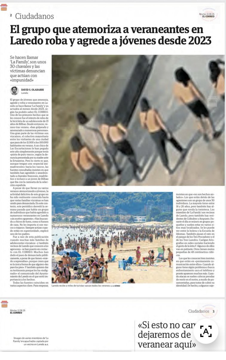 Aitzol778's tweet photo. El Correo Españolarentzat, euren ideología duten faxistak "un grupo de jóvenes"' dira, ez dira "radicales", "terroristas" eta ez dago "delito de odiorik"...euren gazteak zuritzen dituzte...eta Laredoko alderdi politikoek eta alkatea??
Ixilik...konplizeak orduan? https://t.co/Kby0W7znnV