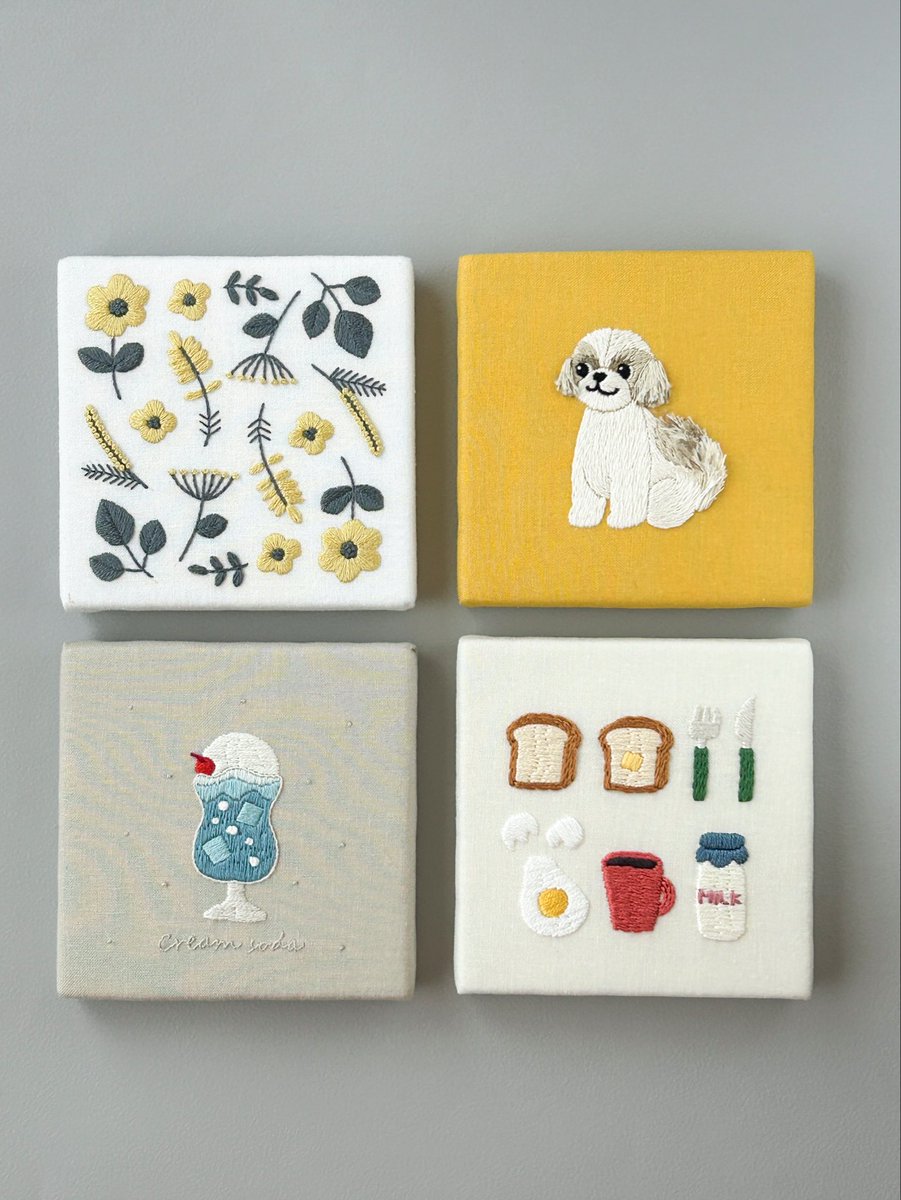 kii6_days's tweet photo. 手刺繍で彩る小さなファブリックパネル🪡
#ハンドメイド https://t.co/x0ymvuS1lg