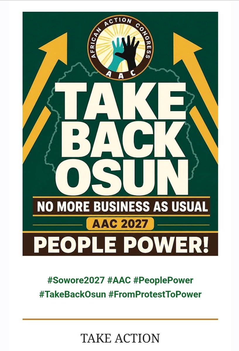 ___OIA's tweet photo. For #IrapadaOsun Omoyele Sowore Joins Incoming Governor of Osun state, Comrade Olajide Esan @iamolajide_ Mega Rally In Osun on Wednesday, 12th of August 2026.
Take back Osun with Olajide Esan for Governor Osun state with AAC @aacparty
Osun is ready. On Wednesday, August 12, 2026, comrades, supporters, mobilizers, SLGAs, ward organizers, youth, workers, students and community leaders must converge at Freedom Park, Oshogbo by 12:00 PM.
This rally is not just a gathering. It is an organizing point. From protest to power, we are taking the message of Sowore 2027 and Olajide Esan for Governor into the streets, homes, markets, campuses and communities.