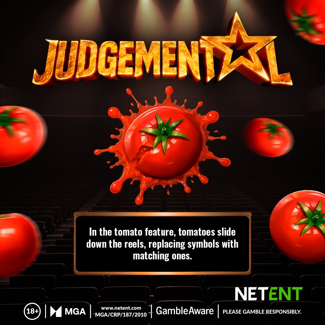 NetEntOfficial's tweet photo. Throwing shade isn't the only thing these judges are good at 🍅

Watch tomatoes plunge down the grid, converting every spot into packed high-value stacks 💥

#NetEnt #Judgemental #FeaturePost

🔞 | Gamble responsibly | https://t.co/V7Sle07I6o https://t.co/kN1clSKOhr