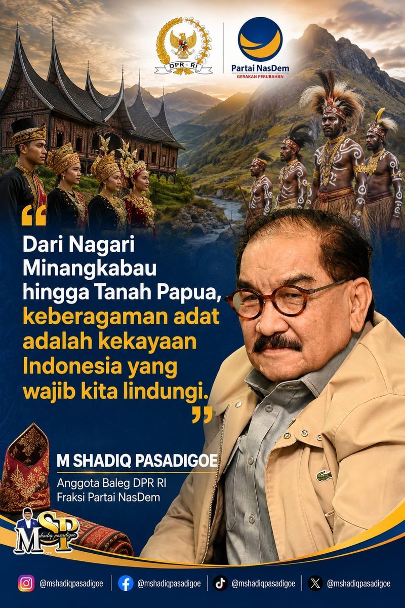 mshadiqp372's tweet photo. “Dari Nagari Minangkabau hingga Tanah Papua, keberagaman adat adalah kekayaan Indonesia yang wajib kita lindungi.”
M. Shadiq Pasadigoe https://t.co/XsQ7N6y0H1