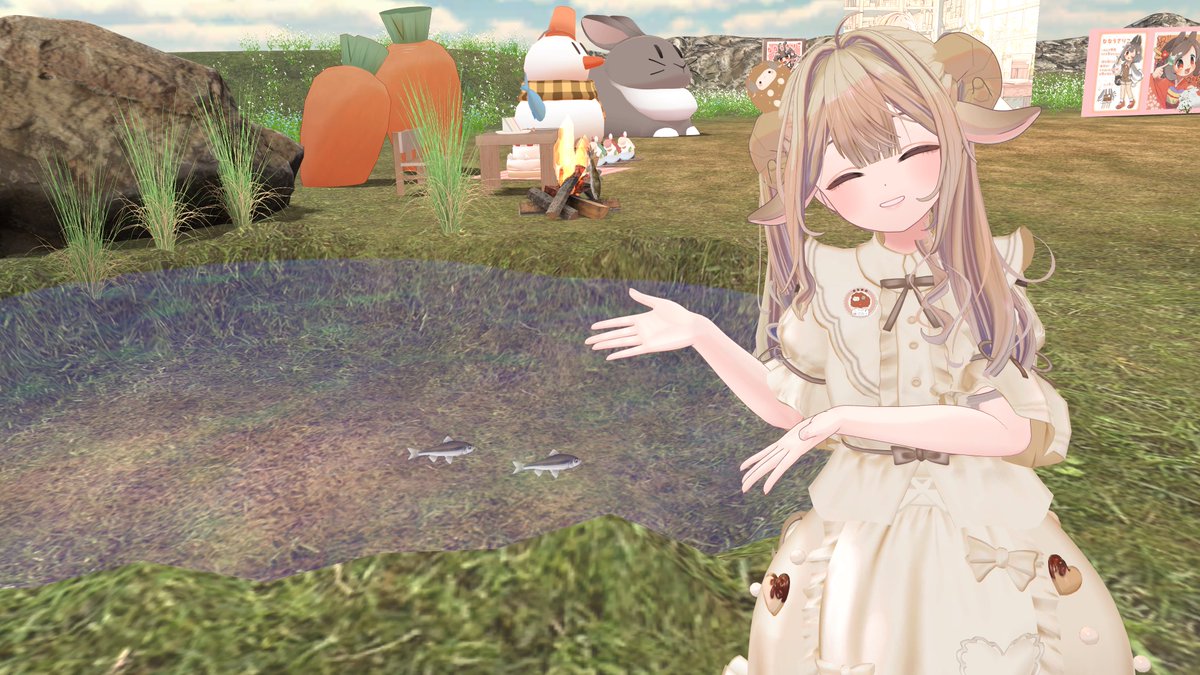 SheepCafe_VRC's tweet photo. し～ぷかふぇのミネラルウォーターのお水はわたしのホームワールドの池から汲んでます！
タモロコも泳いでてとっても新鮮なお水です～

りこ https://t.co/AJktBpR8Fz