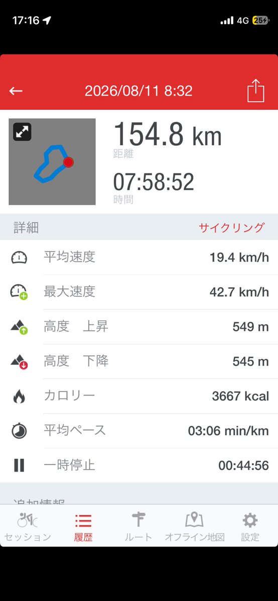 watabo8908's tweet photo. 久しぶりに走り切った
だいたい10から12時間で一周らしいから休憩込みの時間でもだいぶまいたな… https://t.co/NxXObYOfWQ