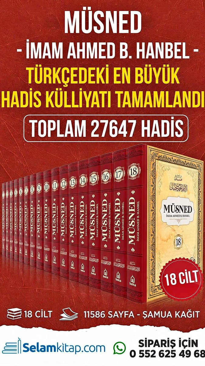 MehmetDeri's tweet photo. @hadis_pinari https://t.co/jUTAWv6dUJ
Ahmed b. Hanbel’in Müsned eseri Mustafa Gökhan Kalanç tarafından dilimize çevrilmiş olup  Beka Yayınlarından neşredilmiştir. https://t.co/AFKmTQps20
