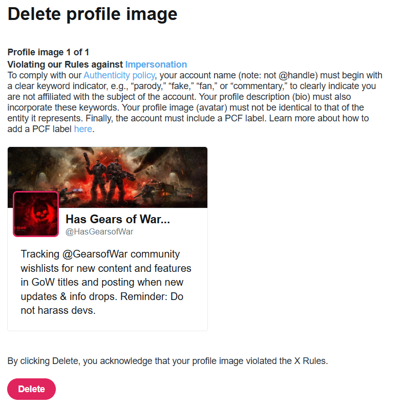 HasGearsofWar's tweet photo. Unfucking believable... did the community manager running the social media account for @GearsofWar really report my account and get it taken down claiming it was impersonating? Holy fuck! https://t.co/pgVzXmbPPR