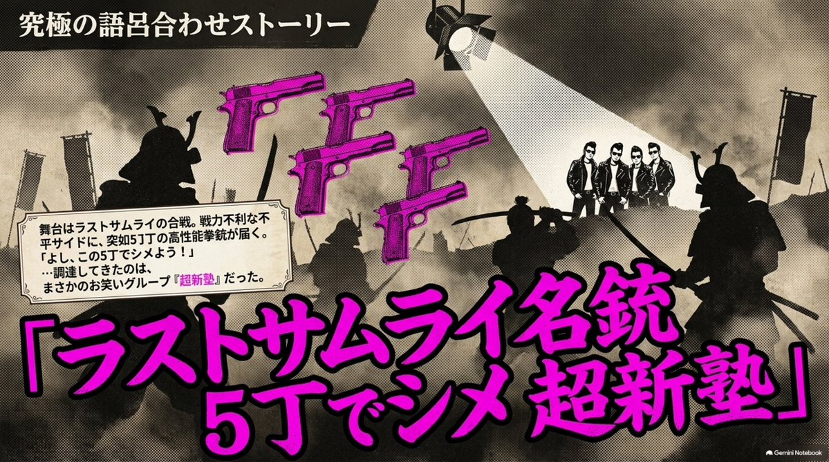 TenKoijiro's tweet photo. 【語呂合わせはコレ】
ラストサムライ名銃　5丁でシメ 超新塾

=「【ラスト】最終【サムライ】記載日から【名】簿【10】年　【5】年【帳】簿【閉】鎖してから・【帳】簿【新】築【10】年」

映画・ラストサムライの合戦シーンをイメージして作りました。
#宅建業法 https://t.co/lnZ0fNBiGK