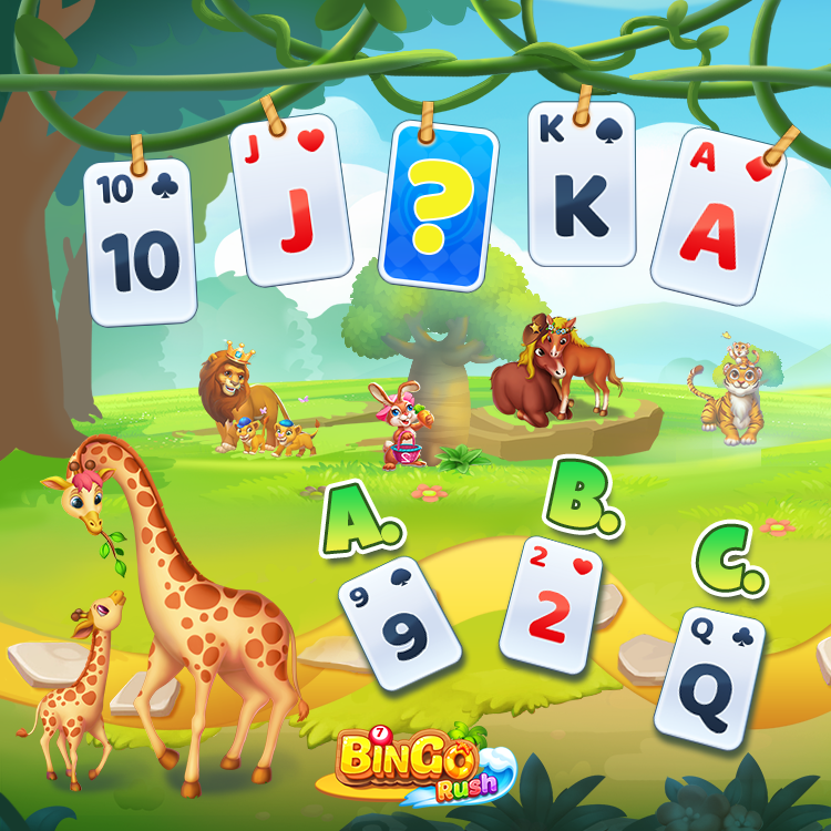 BingoRushGame's tweet photo. 🃏Find the Middle Card to Win 5,000 Tickets!

Monkey swung by too fast and skipped 🐰's card on the vine! 🙈

Can you guess the missing card in the sequence? Drop your Answer + UID below to claim your rewards! 👇 

#Bingo #bingorush #reward https://t.co/YUAoyK8So9