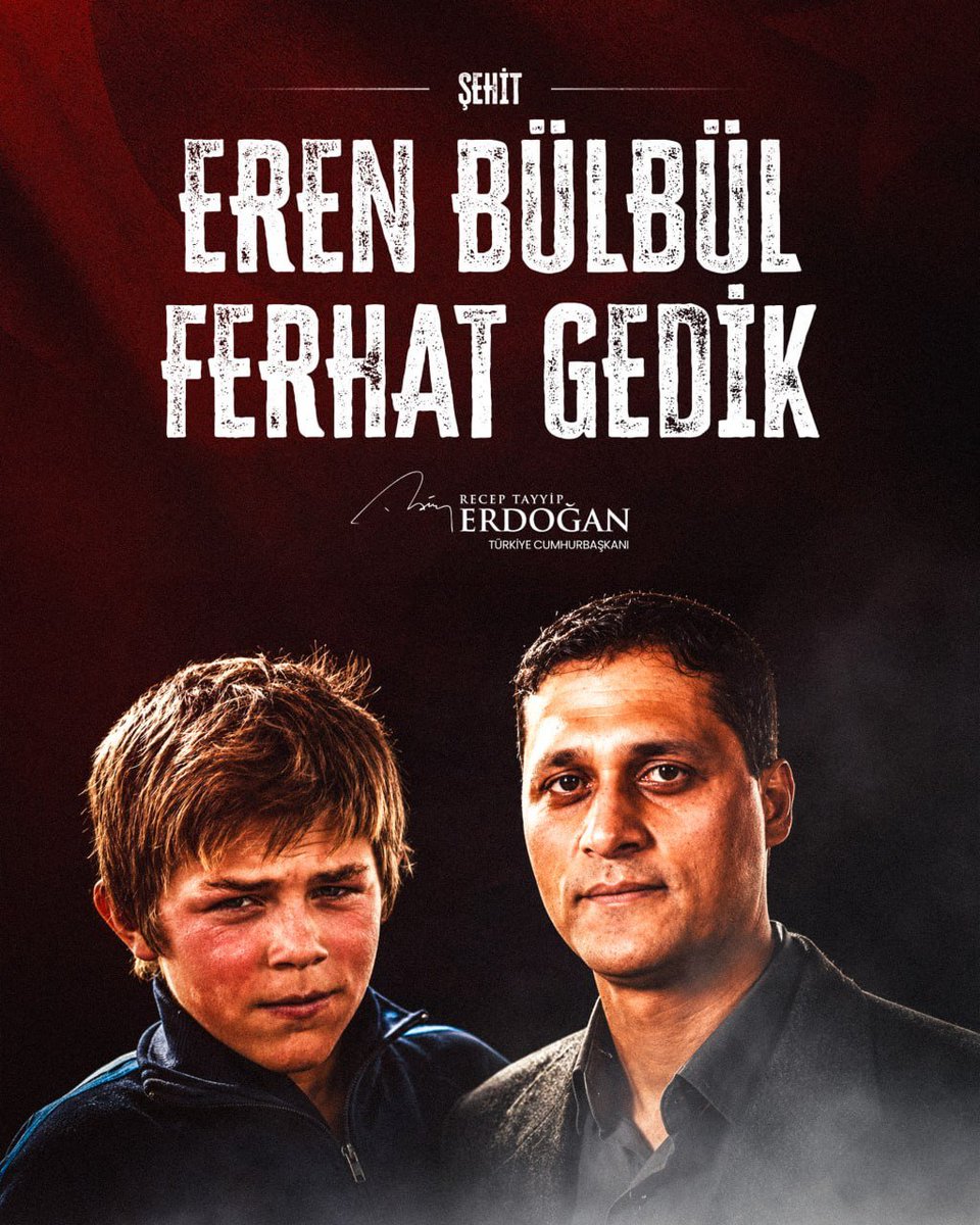 medya3tr's tweet photo. 🔴 Cumhurbaşkanı Erdoğan:

"Vatan için, bayrak için toprağa düşen iki kahramanımızı; Eren Bülbül evladımız ile Jandarma Astsubayımız Ferhat Gedik’i şehadetlerinin 9’uncu yılında rahmetle yâd ediyorum. Ruhları şad, mekânları cennet olsun." https://t.co/zaj8akAuzD