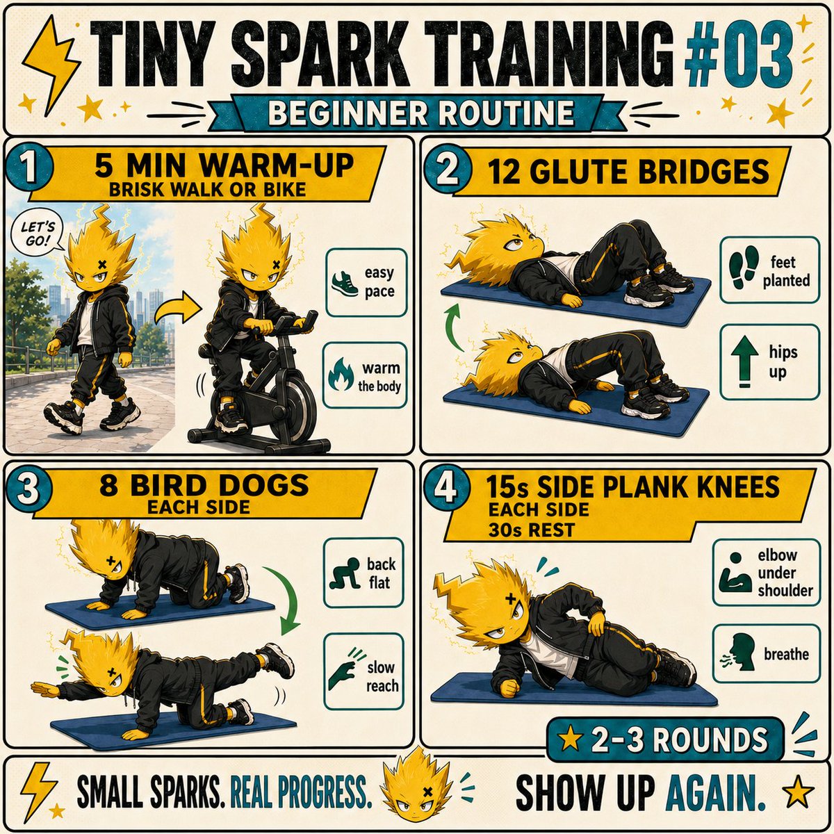kiirospark's tweet photo. Small sparks. Big changes. ⚡️

➡️ Do one round. Do three. Do more if you feel good. 

The goal isn’t perfection, it’s showing up again. https://t.co/UEuB5hbhBt