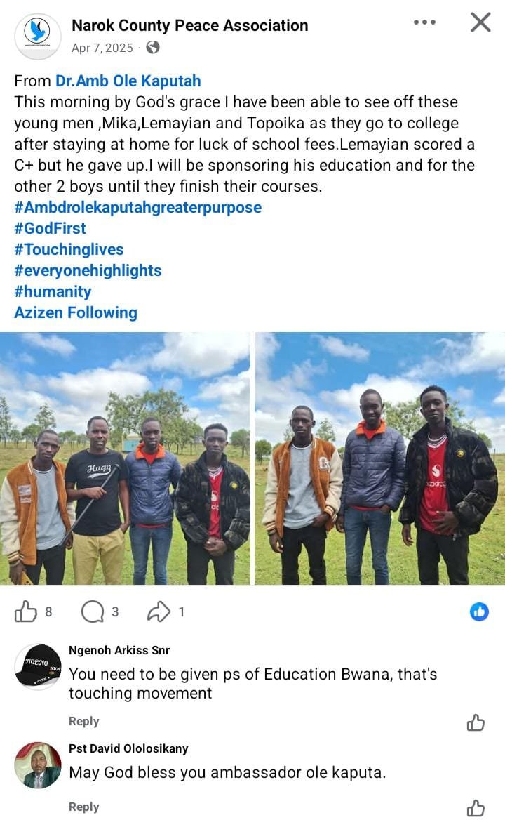OleKaputah's tweet photo. Education is the most powerful weapon which you can use to change the world.i was able to support their education fully
This is God's own doing. I am happy to report that God has done it for them.I am asking Narok North to consider giving me an opportunity to change more lives https://t.co/zDmufY0idv