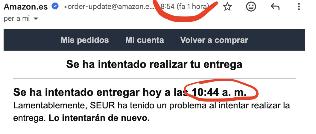 Miquel_R's tweet photo. Hola, @SEUR_responde, ¿tenéis repartidores que viajan en el tiempo?   

Al menos curraos un poco más la mentira para no entregar el pedido y hacerme ir a vuestras oficinas a recogerlo, como soléis hacer siempre, sinvergüenzas. https://t.co/D4j8GBngXN