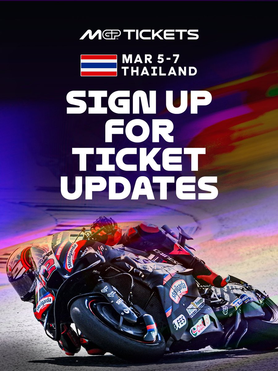 MotoGP's tweet photo. See you in Thailand for the 2027 season opener! 🇹🇭🏁
Tickets for the #ThaiGP 🇹🇭 aren’t on sale just yet, but you can sign up now to be the first to know when they become available! 🎟️👉 https://t.co/XOnBr0PfH7
#MotoGP https://t.co/nzRNsJLvHZ