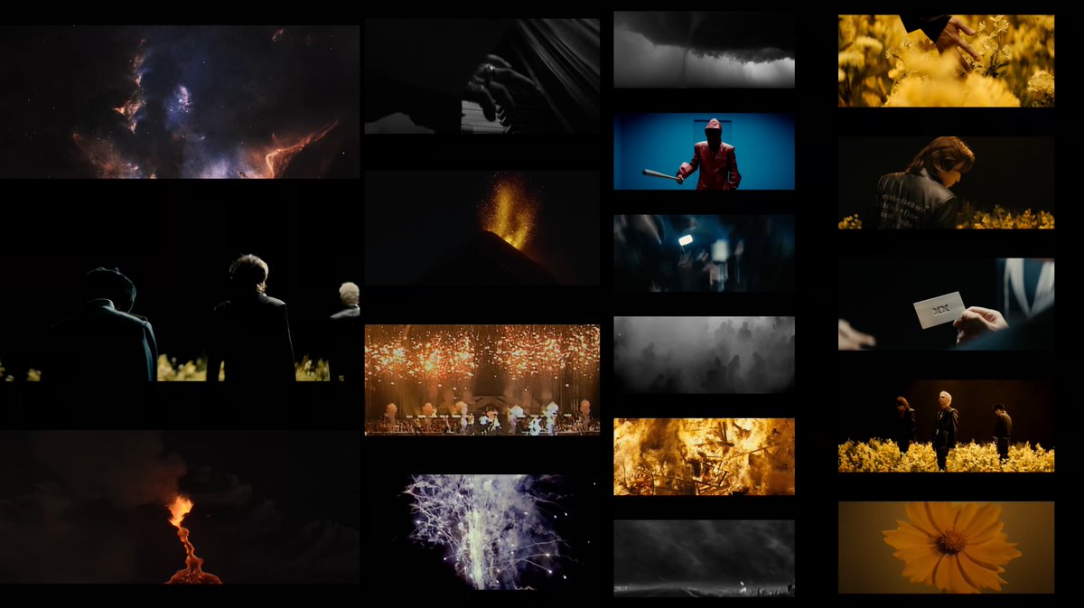 vl8bb's tweet photo. [ XX : COSMOS ] TRAILER Interpretation (it’s very long, but maybe interesting?) 

ACT I. — The Beginning
It begins in space: the birth of a Big Bang.
In the first episode of <BIGBANG THE BEGINNING>, the ending showed the members walking beneath blossoming trees. Here, that imagery seems to return, except now it is the BIGBANG of 20 years later walking through a field of flowers. That parallel will make more sense by the end.
Then comes the first eruption: BIGBANG’s birth and debut in 2006.

ACT II. — The Explosion
The piano appears, immediately bringing to mind the opening notes of Lies, the song that completely changed the trajectory of BIGBANG’s career.
One small note, and the eruption intensifies.
BIGBANG explodes.
From there, the sequence moves into The Great Concert in 2007, and eventually into fireworks. The eruption has now become celebration, marking their rise to the very top.

ACT III. — The Storm
Then everything changes.
The storm feels like the turmoil of 2011, one of the biggest crises of their career. Yet BIGBANG survived it and returned, eventually reaching another enormous peak in 2015.
But the imagery is different now. The red figure with the bat seems to reference LOSER and MADE, an era filled with loneliness, aggression and vulnerability beneath all that success.
And with that level of fame came scrutiny.
Every movement and every mistake unfolded beneath an enormous spotlight.
Then people begin disappearing into the smoke.
The scene carries the atmosphere of LAST DANCE, but retrospectively it also feels like the beginning of the long hiatus ahead: people leaving, members leaving, and the BIGBANG that once existed gradually disappearing from public view.
And finally, everything burns.

What I find especially interesting is how the meaning of fire completely reverses throughout the trailer.
At the beginning, fire means creation: the eruption is their birth, their rise, their explosion.
Here, the same element becomes destruction.
The world they spent years building appears to burn down, leaving behind a bleak landscape and an uncertain road ahead.

But the flower field is still there.

ACT IV. XX — twenty years.
After everything that happened in between, somehow they have reached their 20th anniversary.
The film begins with cosmos as the universe where a Big Bang is born.
It ends with cosmos as a flower, something that grows again from the ground after everything has burned.

And at the very end, the same three members stand in that flower field again. But this time they are not simply walking toward an unknown future.

The film deliberately returns to the imagery of the beginning but only after passing through everything that came in between.

The same road. The same flowers.
But twenty years later, they are no longer the same people who first walked through that field.
They have lived through the debut, the height of fame, the storms, the losses and the fall.
And somehow, the cosmos is blooming again.

This is a restart: 
They are not trying to return to what BIGBANG used to be. They are beginning again from everything BIGBANG has already survived.