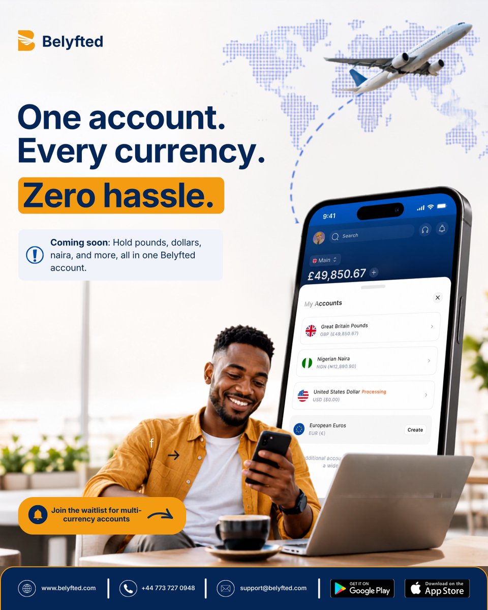 belyfted's tweet photo. Paid in pounds. Mortgage in the UK. Rental income back home. Clients paying in dollars.
Belyfted multi currency account is being built to bring it all together.
Not live yet. Join the list early.
#Belyfted #Fintech #MultiCurrency https://t.co/h6qdj1AuY1