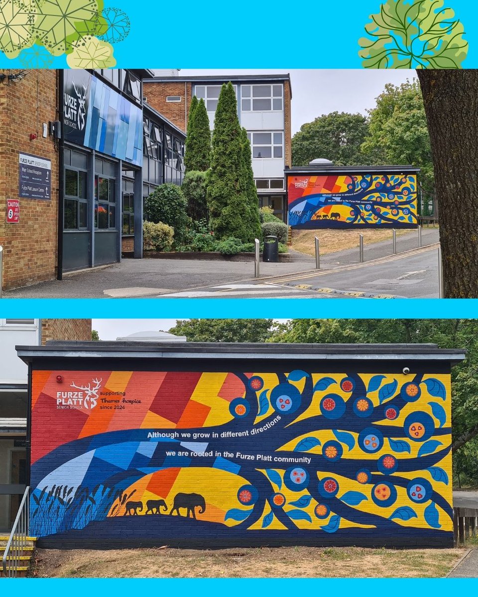Furze_Platt's tweet photo. 🎨🐘 Our new entrance mural is complete!

In October, our elephants Borough &amp; Scout will return and take pride of place in front of the mural! 💗

👏 Thank you to our student painters, Mrs K Barnes, Mrs L Hawkins &amp; Site Team.

#FPSSAchieve #TrunksAcrossTheThames https://t.co/f2R3cF8Xw8