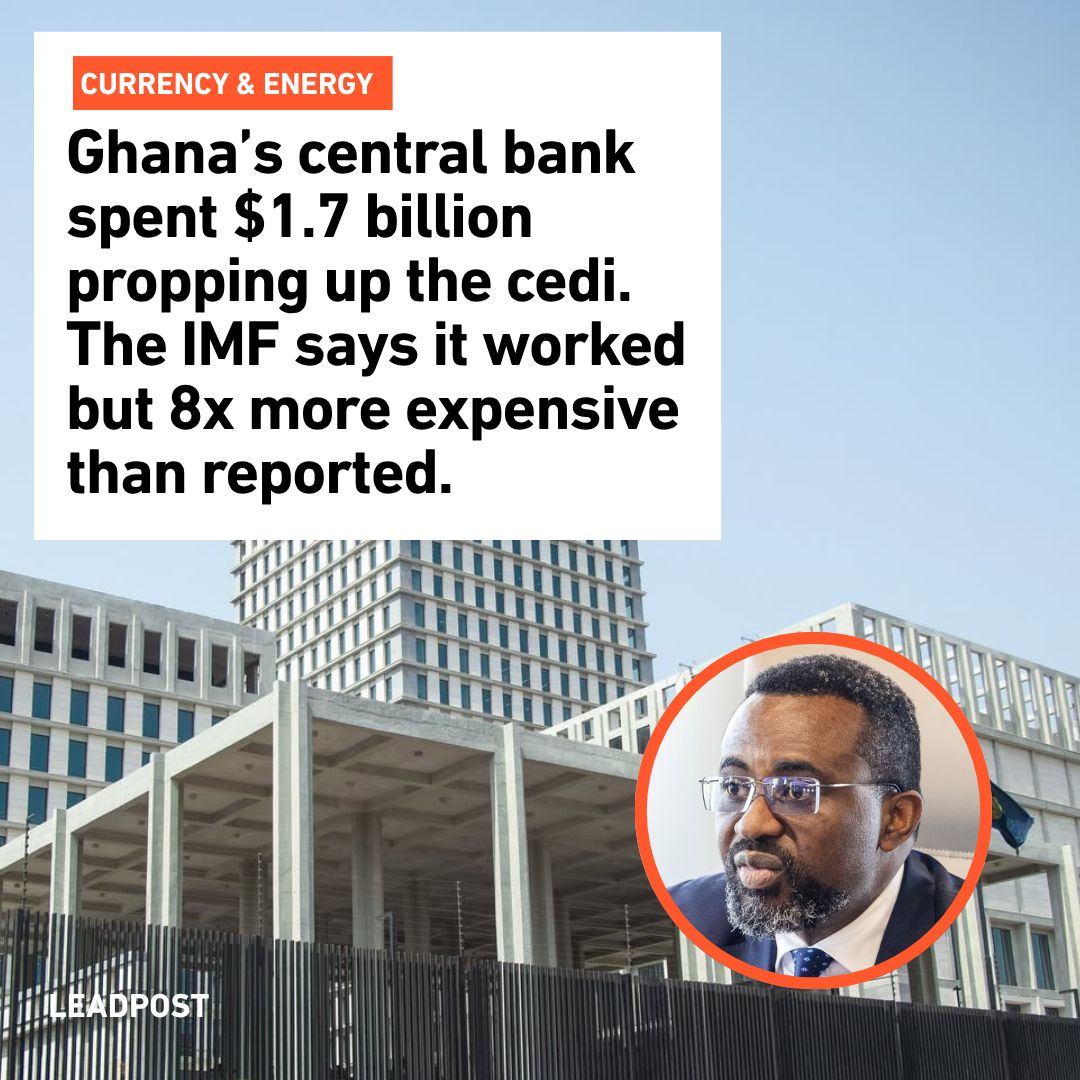 leadpostgh's tweet photo. MF reveals Bank of Ghana's Domestic Gold Purchase Programme recorded $1.7B in losses (1.5% of GDP) from service fees and FX gaps—eight times originally disclosed.

Yet it delivered reserves surge to $11.9B and cedi's 40.7% appreciation. https://t.co/sQo2mkYzBW