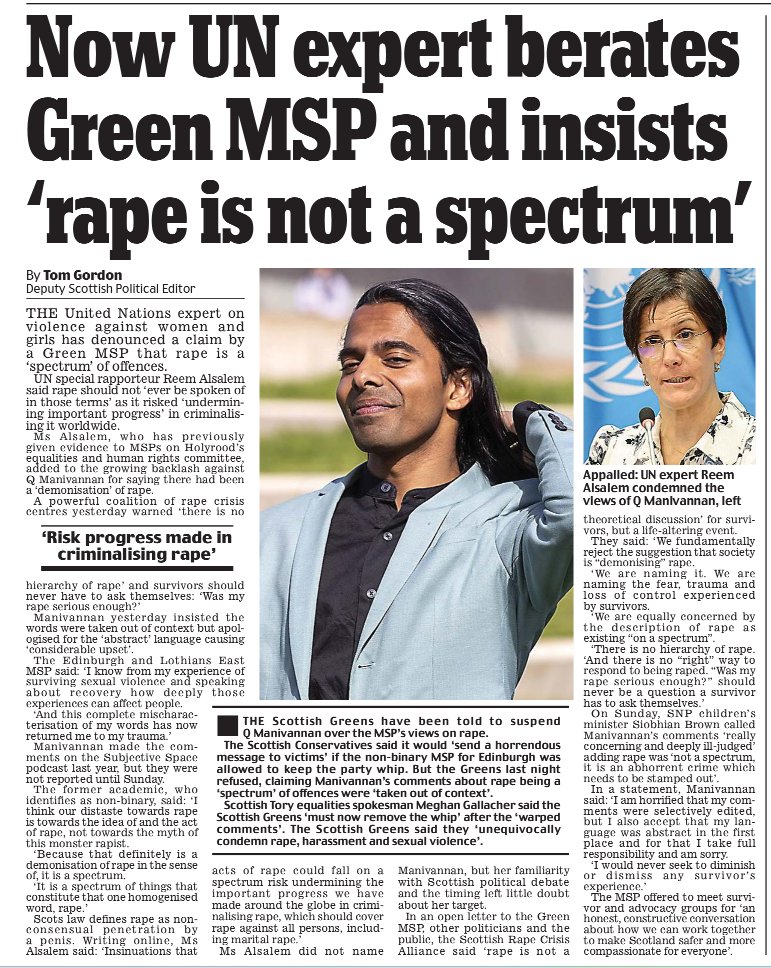 AgentP22's tweet photo. A UN expert on violence against women has condemned a Green MSP’s comments about rape. Just let that sink in.

Clearly, rape apologist Dr Q can no longer serve as an MSP. https://t.co/DkH7mWOugc