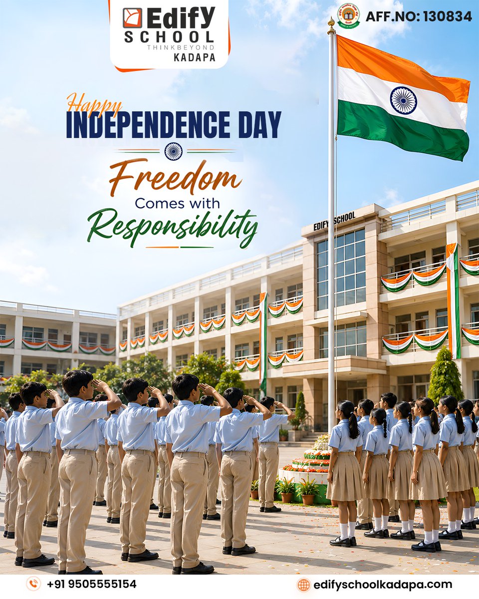 EdifyKadapa's tweet photo. Freedom comes with responsibility. 🇮🇳 Happy Independence Day from Edify School!

#HappyIndependenceDay #FreedomComesWithResponsibility #EdifySchool #HarGharTiranga #JaiHind #Kadapa https://t.co/oje58B8idk