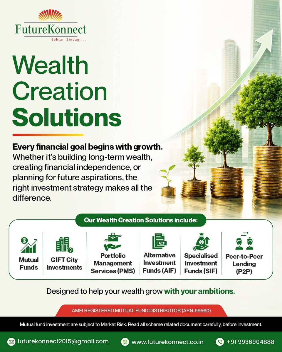 FutureKonnect's tweet photo. Wealth creation isn’t about investing more. It’s about investing with purpose.
Align your investments with your goals, risk, and time horizon to build lasting wealth with greater clarity.
#WealthCreation #InvestmentPlanning #FinancialPlanning https://t.co/rE1ZJ9d8QA