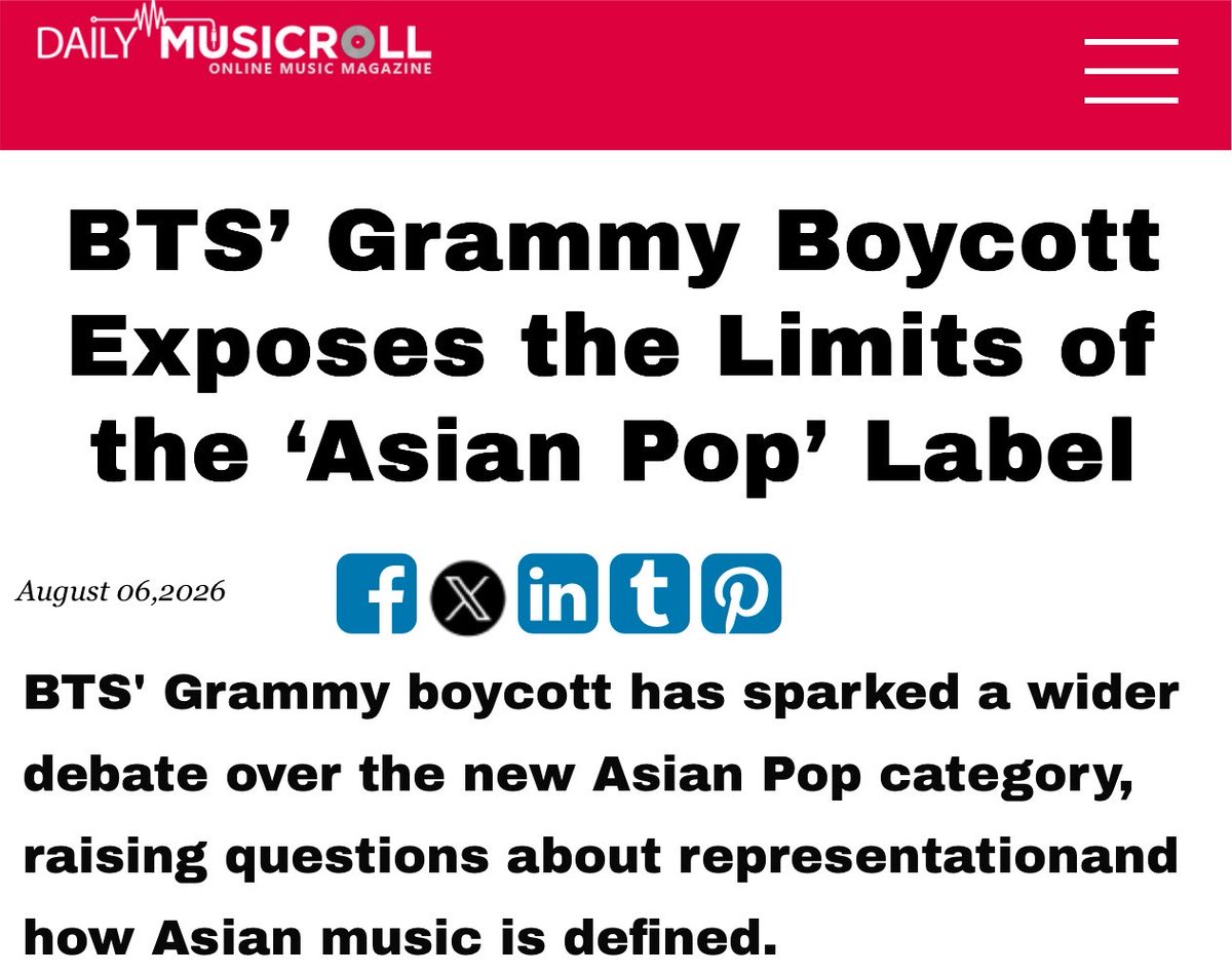 lemongukk's tweet photo. "BTS’ decision has ultimately raised an important question about the creation of the Grammys’ new Asian Pop Music Performance category: who was involved in shaping its definition? As conversations continue across the music industry, many are calling for greater transparency around the consultation process and a broader understanding of Asia’s diverse musical landscape."

 #ArthasnoAliens