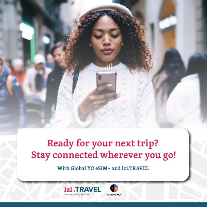 iziTRAVEL's tweet photo. Stay connected in 200+ countries with Global YO eSIM+ and explore with https://t.co/2T3R4s7sIp’s audio tours.
🎧Use code YOIZI for bonus data &amp; travel smarter! 

#iziTravel #GlobalYO #SmartTravel #eSIM #TravelTech #VoiceTour4o https://t.co/9aSB5sU1cq