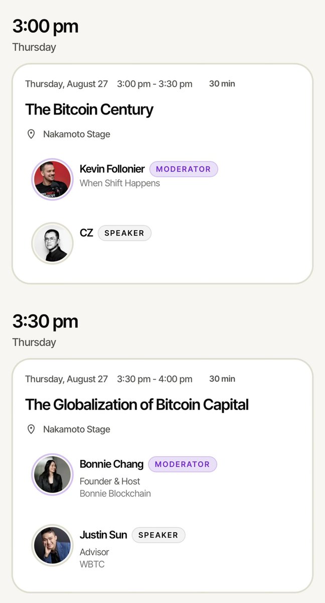 Coco36408520632's tweet photo. 🇭🇰 8月27日，香港 Bitcoin Asia 日程炸裂！
孙哥压轴连续带来两场重磅演讲！
这一次的阵容真的不容错过：
🔥 15:00 CZ 现场带来《The Bitcoin Century》
🔥 15:30 孙宇晨 第一场演讲《The Globalization of Bitcoin Capital》
🔥 16:00 孙宇晨 专属 Q&amp;A 环节@Bitcoinconfasia @sunyuchentron https://t.co/KGM7coI0Du