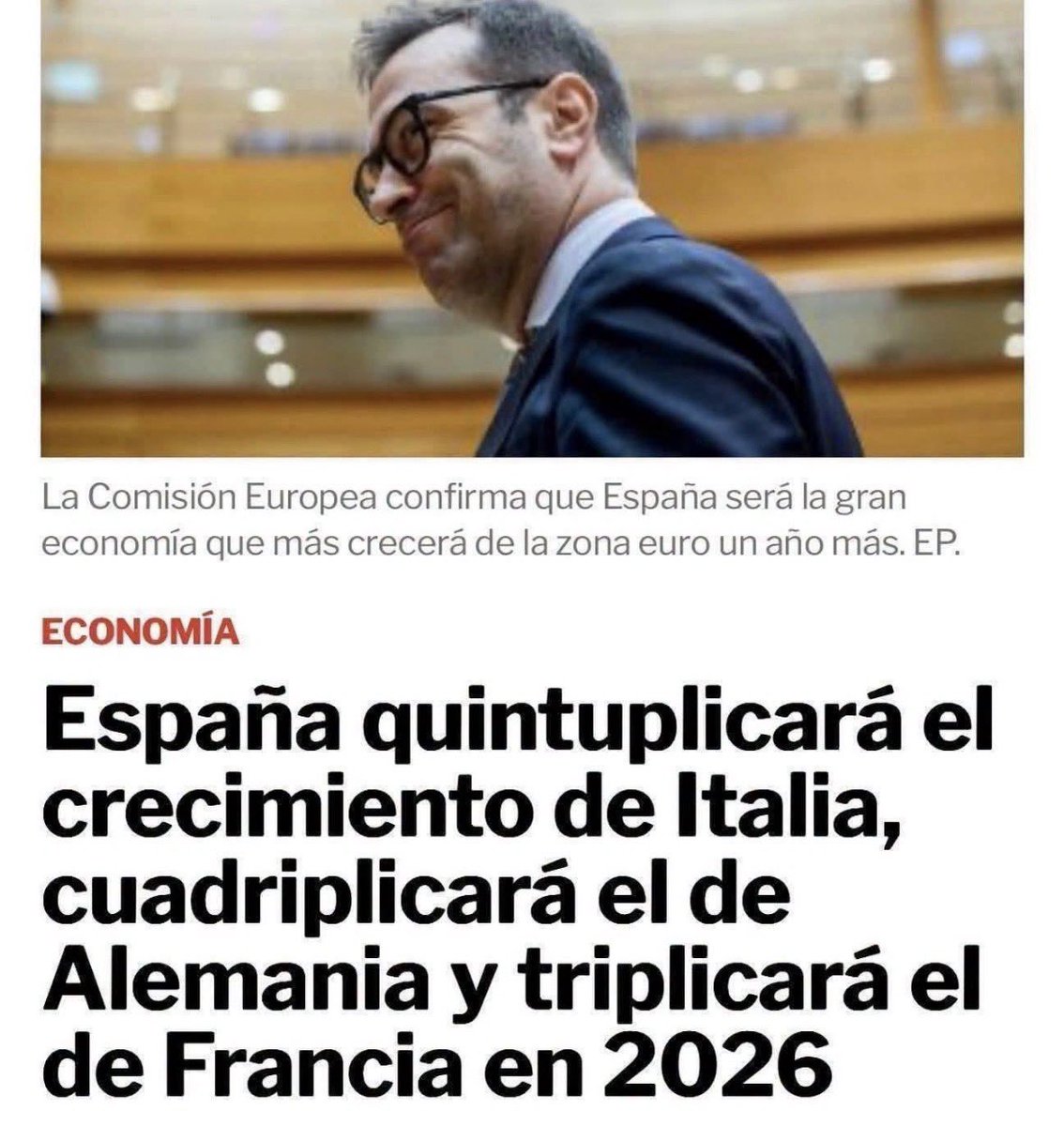 danielsenderos's tweet photo. La economía española crecerá cinco veces más que la italiana, cuatro veces más que la alemana y tres veces más que la francesa. https://t.co/hi4A4wqU2V