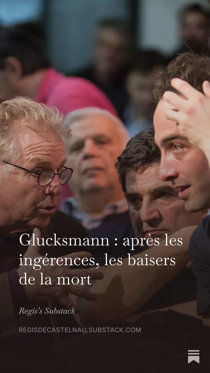 R_DeCastelnau's tweet photo. Arrivé à l’âge d’homme (18 ans) en 1968, j’ai traversé les « événements » qui m’ont offert une éducation politique accélérée. D’abord très rapidement, une défiance qui se transforma en aversion pour le « mai étudiant », ce 14 juillet des couches moyennes, qui installa au premier plan une collection d’imposteurs corrompus que nous avons dû supporter, certains depuis 60 ans ! Ensuite le spectacle du « mai ouvrier » qui m’a convaincu que c’était du côté de la classe ouvrière qu’il fallait s’engager. S’il y eut quelques victoires, il a fallu encaisser une sacrée collection de défaites. Dont les 10 ans de macronisme ont été la résultante. À laquelle il sera peut-être possible de mettre fin au mois de mai prochain. Et comme par hasard, dans le foutoir politique que connaît la France, ressortent les plus vilaines figures qui nous furent infligées pendant ces 60 ans. Et voilà qu’on nous offre le pire du pire avec le concentré d’imposture le plus infect, celui de Daniel Cohn-Bendit, qui vient de claquer au visage du petit voyou politique Raphaël Glucksmann, un baiser que l’on espère de la mort.
Tout y est, celui qui incarne la dépravation de la génération des boomers, et le fils de celui qui fut des pires trahisons. Faux marxiste préposé par la bourgeoisie au tir dans le dos contre les peuples en lutte. Il y a quelques années, j’avais publié un article racontant Cohn-Bendit. C’était les débuts du macronisme, et même si mon aversion était déjà entière, le ton était trop modéré. Faute de temps et d’énergie pour le refaire « valeur du jour », on va le recycler. J’avais également gratifié André Glucksmann d’une courte oraison funèbre lors de sa disparition que je terminais par la phrase : « il ne me manquera pas ». Manque de pot, il s’est reproduit et nous a fourgué son fils.
Raphaël Glucksmann quant à lui, agent américain génétique, une fois ripoliné comme étant de gauche (défense de rire), a été choisi par les socialistes français pour les représenter. Le mensonge est totalement grossier, mais comme le fiston n’a pas l’épaisseur venimeuse de son père, cette opération a rapidement tourné à la farce. Et ce d’autant qu’Internet gardant tout, et compte tenu du poids des réseaux, il est plus facile de dévoiler le caractère grossier de cette ultime manœuvre d’un système aux abois.
Voilà maintenant que le conscient de la catastrophe, on a demandé à Cohn-Bendit, de reprendre du service. Et instantanément le système médiatique mainstream de se mettre en ordre de marche, affichant partout le visage de l’escroc fourbu.
Avec de tels soutiens, inutile pour les moujiks de continuer à « ingérer » Glucksmann.
Il fait ça très bien tout seul.
LIRE SUR SUBSTACK

https://t.co/WVsj6cafEO