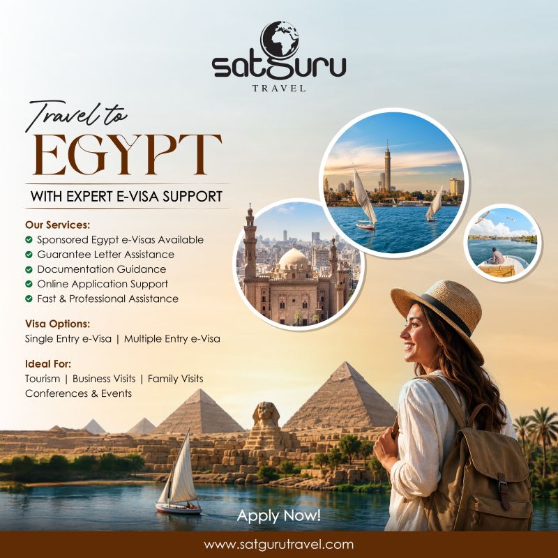 ToursSatguru's tweet photo. Start your journey with Egypt e-Visa Services you can rely on.
Make your e-Visa application simple, quick & hassle-free with expert guidance, fast assistance, and timely updates.
Start your Egypt journey with confidence!
#EgyptEVisa #EgyptVisa #VisaServices #SatguruTravel https://t.co/uI1P37AgKb
