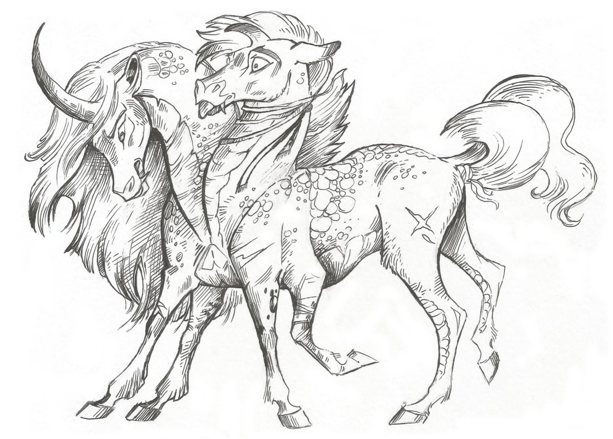 Taski_Guru's tweet photo. Line art of fantasy equine characters
#lineart #horseoc #twoheaded #line_art #hippogriff #kirinoc #unicorn_oc https://t.co/VHYvJxhrhl