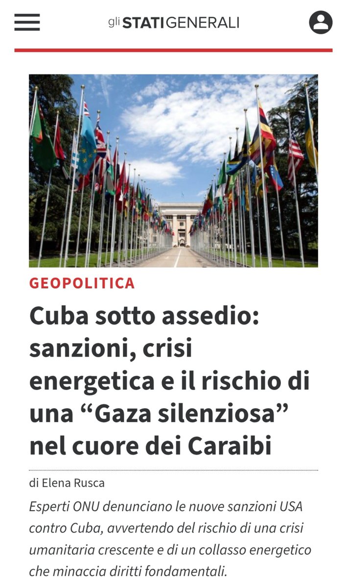 RodoBenitezV's tweet photo. 🇨🇺🚨 ES NOTICIA EN GLI STATI GENERALI

Expertos de la ONU denuncian las nuevas medidas coercitivas unilaterales impuestas por el Gobierno de Estados Unidos contra el pueblo cubano y alertan sobre sus graves consecuencias humanitarias.

https://t.co/eCKwtj29Rj

 #CubaNoEstáSola https://t.co/d6TypBb2Kj