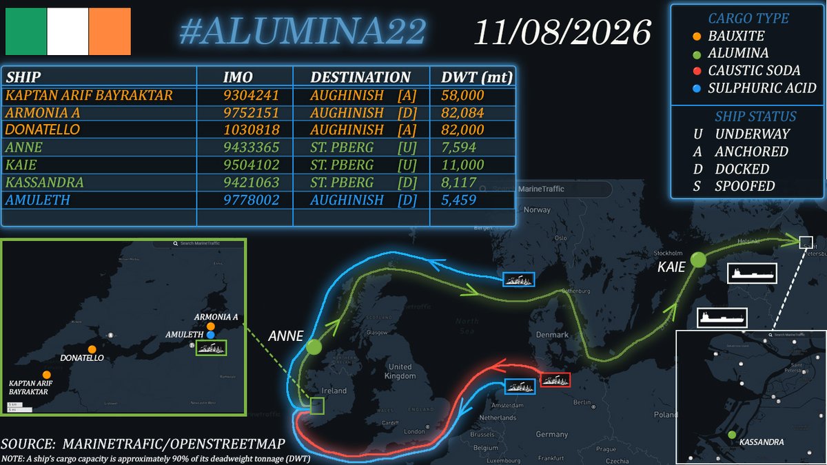Galwaybaywatch's tweet photo. Morning all. I'm just trying something new with the #alumina22 map.
Two ships underway to st. petersberg and one docked. https://t.co/VutWBKMdmv