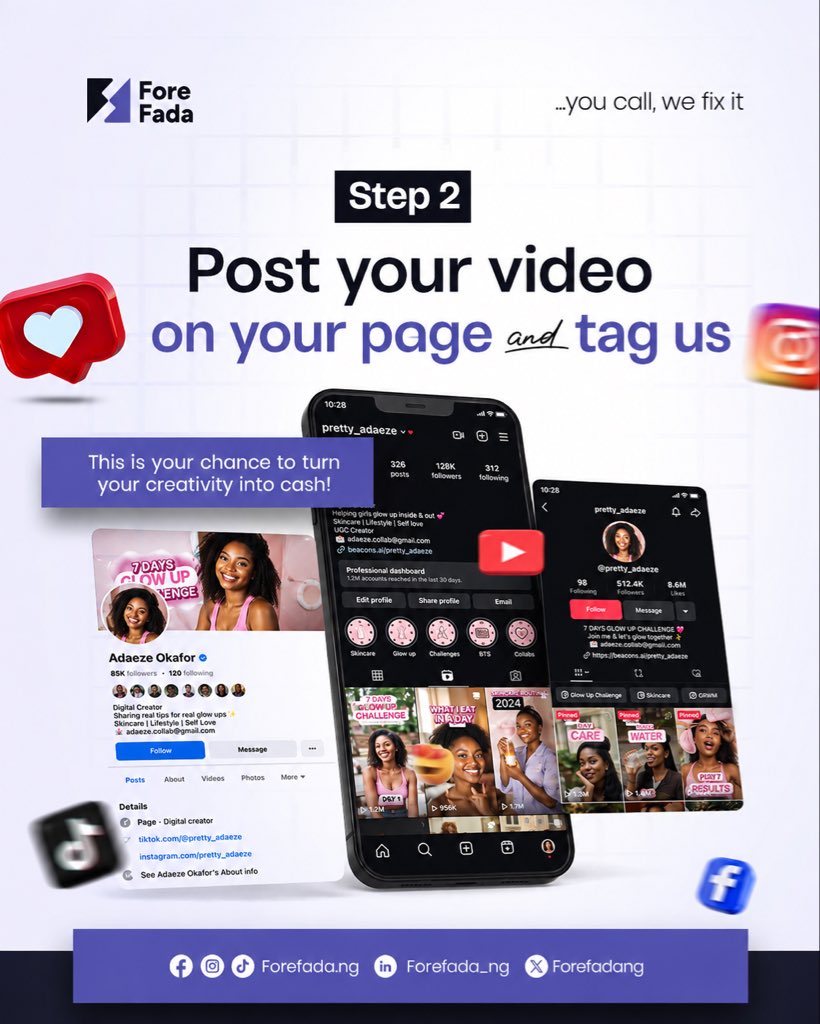 Forefadang's tweet photo. 🎥 CONTENT CREATORS, THIS ONE’S FOR YOU! 💰🔥

Turn your creativity into ₦500,000 with the Forefada Forge Content Challenge!

Create an engaging video promoting the Forefada App and show us what you’ve got. 🚀

📲 Follow & tag @forefada.ng
🏷️ Use #ForefadaForgeChallenge
⏳ Deadline: September 30th

Your next video could be worth ₦500K! 💜

Forefada — You call. We fix.

#Forefada #ForefadaForge #NigerianCreators #giveaway #NaijaCreators