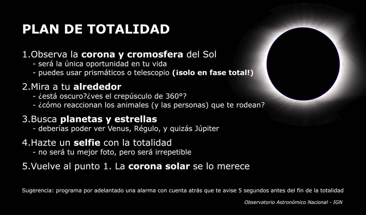 IGN_RObsMadrid's tweet photo. ¡Queda un día para el eclipse!

¿Tienes ya tu plan para la totalidad? Esta fase es tan única y breve que deberías planear por adelantado cómo la vas a vivir. Abajo tienes algunas sugerencias, pero la decisión depende de tus prioridades personales.  ¡No te quedes sin tu plan! https://t.co/NrsgQZVSZU