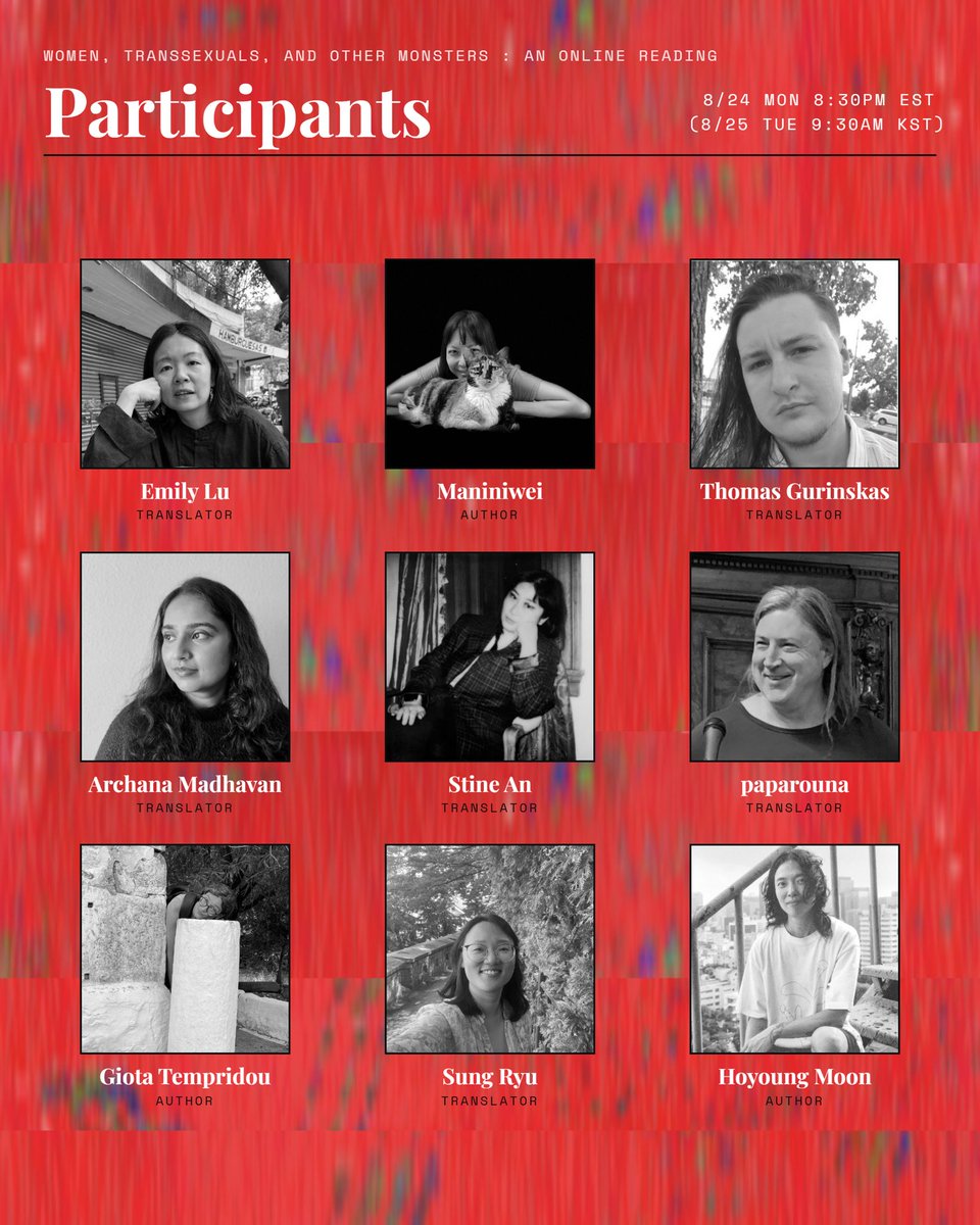 rekognition_f's tweet photo. 📚🖤Women in Translation Month but make it weird🖤⚧️
Free online reading featuring translations from Chinese, Greek, German, and Korean!

Join us Aug 24th, 8:30pm EST :~) 

https://t.co/fF6vfNcHfy https://t.co/PWpiudA5jM