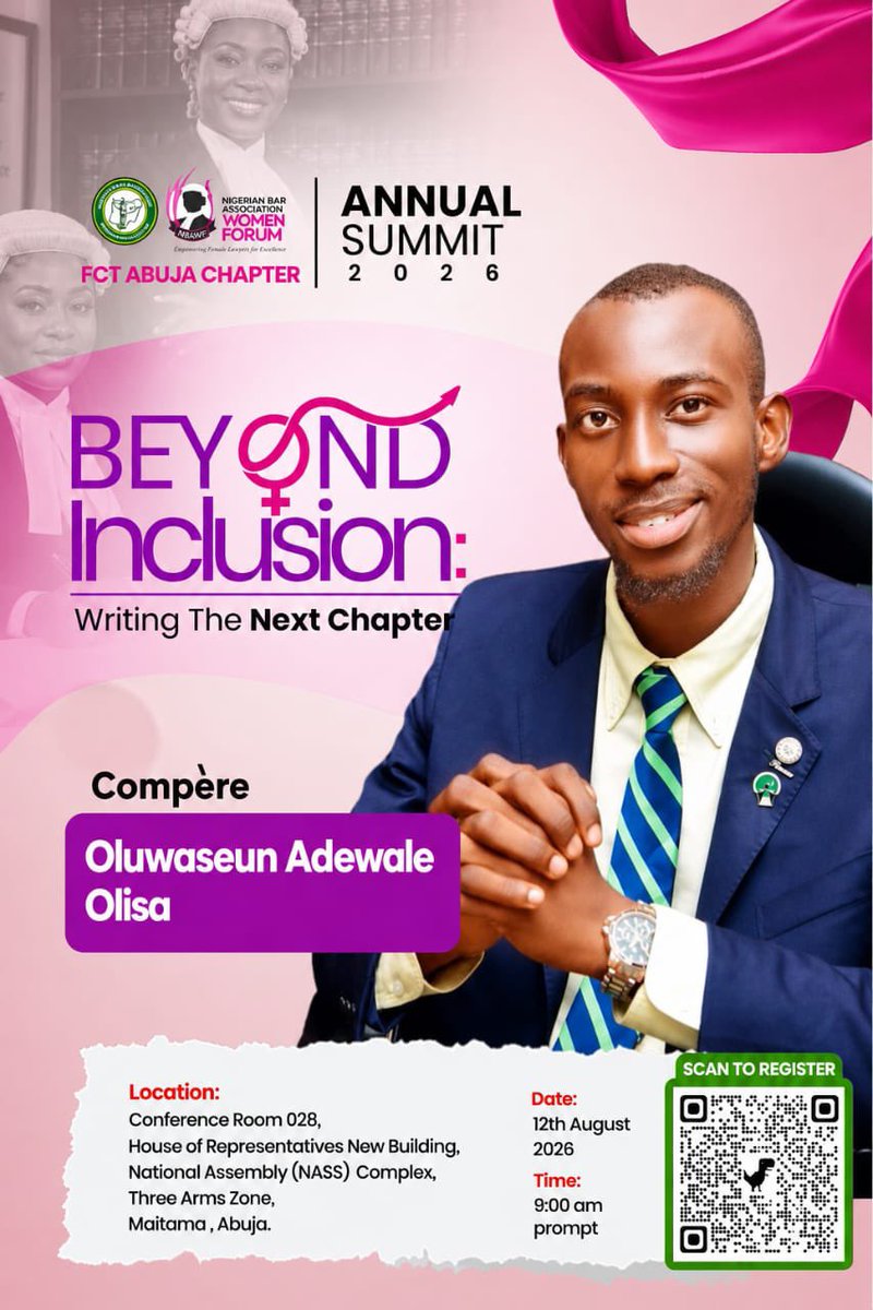 NBAWFFCTChapter's tweet photo. ✨ MEET OUR COMPÈRE! ✨

The stage is set, and we are delighted to introduce Oluwaseun Adewale Olisa, one of the distinguished Compères for the NBA Women Forum, FCT Abuja Chapter Maiden Annual Summit 2026.

Theme: 
Beyond Inclusion: Writing the Next Chapter.

See you, tomorrow. https://t.co/keNCKVwoIE
