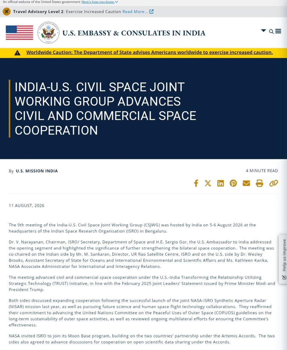 sidhant's tweet photo. India and US deepen space ties as NASA invites ISRO to join Moon Base programme following Bengaluru talks: https://t.co/zqORm1JHAO