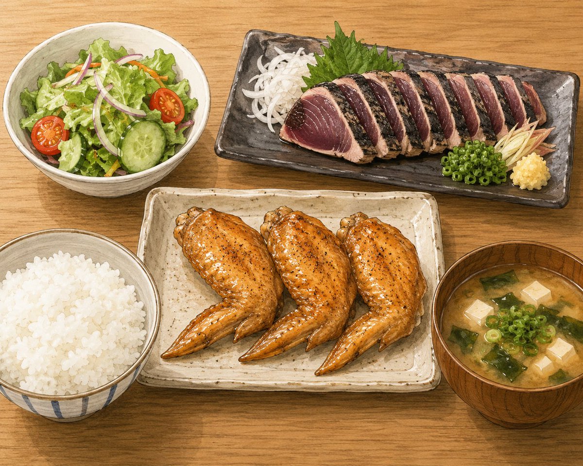 mitariku0831's tweet photo. 夫にご飯が基本少ないって言われて、夫は自分が大食いだという自覚なくて、これが普通だっていうんだけど、普通なんだろうか…？
今日はこれで足りないって言われた🙄
（画像は量感のイメージで、カツオは２人で半分こした） https://t.co/LfjlnoiVNv