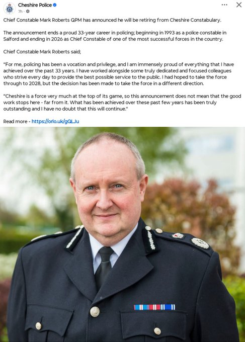 CorruptionCause's tweet photo. Mark Roberts retires from @cheshirepolice with serious  questions still unresolved. Records show that serious crimes reported against former @policeconduct Commissioners &amp; others alleged to have assisted #Cheshire SIO's evade arrest were not properly recorded or investigated https://t.co/Fyo6wWqmB3