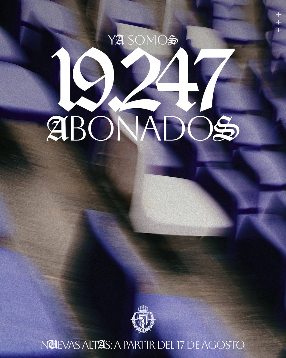 realvalladolid's tweet photo. ⚔️💜 Tenemos 𝗖𝗜𝗙𝗥𝗔 𝗙𝗜𝗡𝗔𝗟 de renovaciones:
𝟭𝟵.𝟮𝟰𝟳 𝗘𝗡𝗔𝗠𝗢𝗥𝗔𝗗𝗢𝗦 𝗗𝗘𝗟 𝗣𝗨𝗖𝗘𝗟𝗔
https://t.co/JxYKM6KeUN https://t.co/h0iMnko2Rd