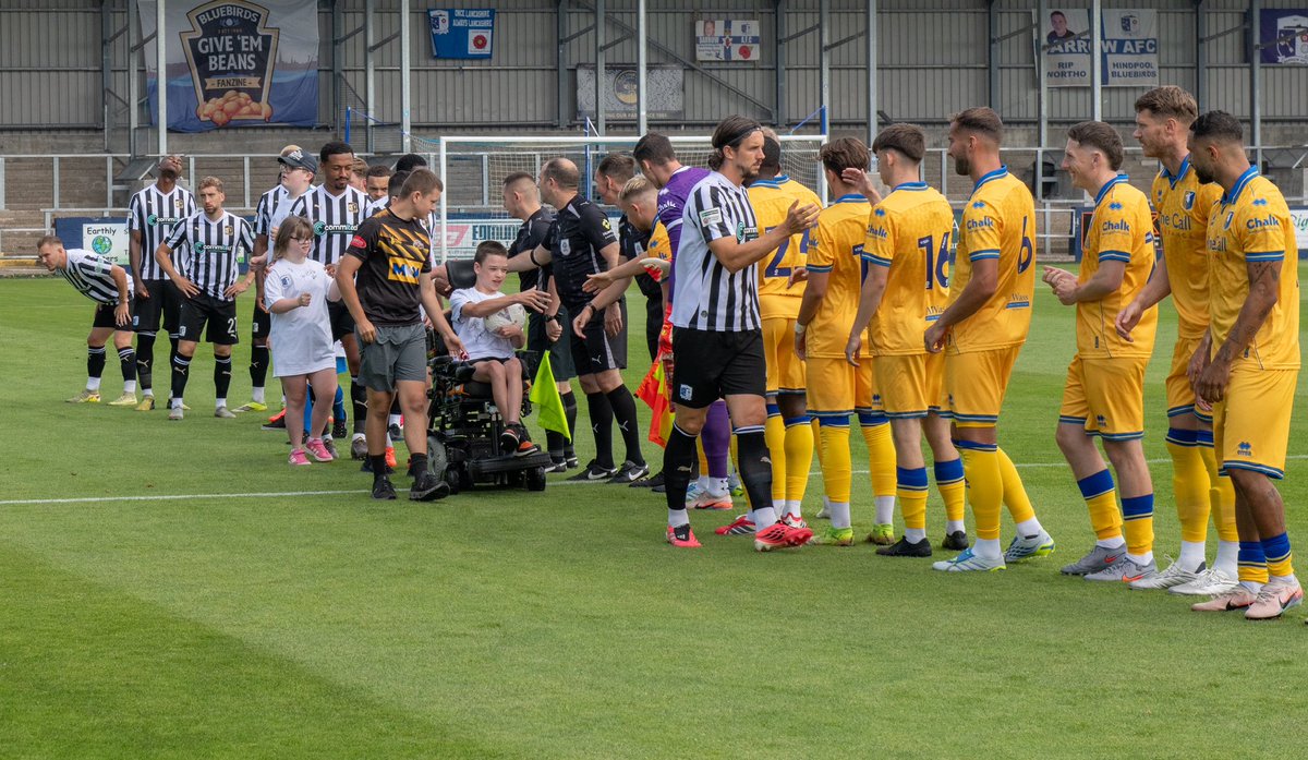 FreeKicks's tweet photo. It was brilliant to start the season with mascots @BarrowAFC for their pre season friendly with @mansfieldtownfc. Adam, Mary, Brandon, Ella and Bobby were the lucky recipients and had a great day. Thank you @BCSTrust for organising. https://t.co/WqgXuTQlGK